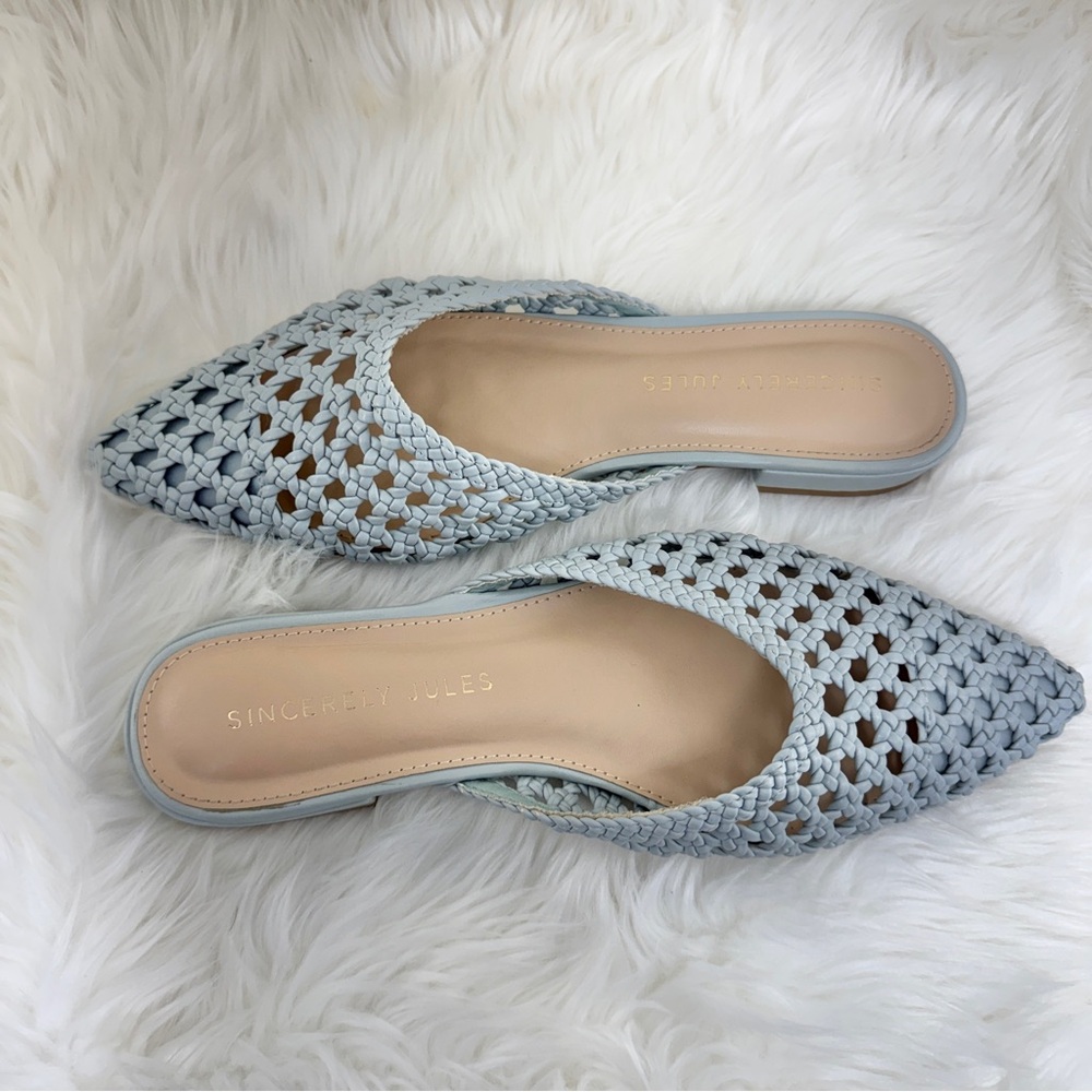 💖 Sincerly Jules Light Blue Pointed-Toe Woven Mules Sz 9 - Picture 2 of 11